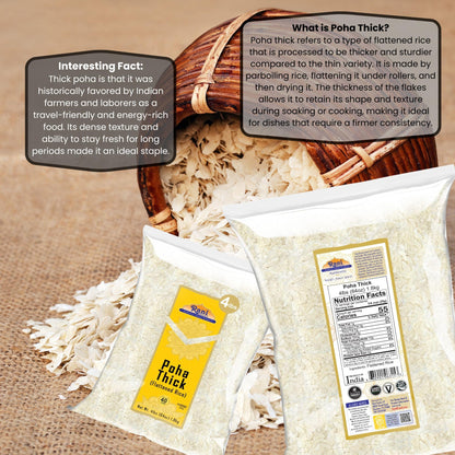 Rani Poha (Powa) Thick Medium-Cut (Flattened Rice) 64oz (4lbs) 1.81kg ~ All Natural, Salt-Free | Vegan | Kosher | No Colors | Gluten Friendly | Indian Origin