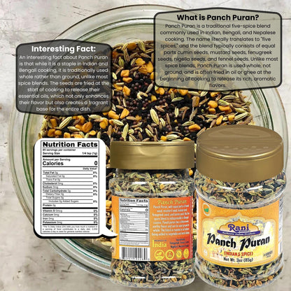 Rani Panch Puran (5 Spice) 3oz (85g) PET Jar ~ All Natural | Vegan | Gluten Friendly | NON-GMO | Kosher | Indian Origin (Equal Blend of Fenugreek, Mustard, Kallonji, Fennel and Cumin)