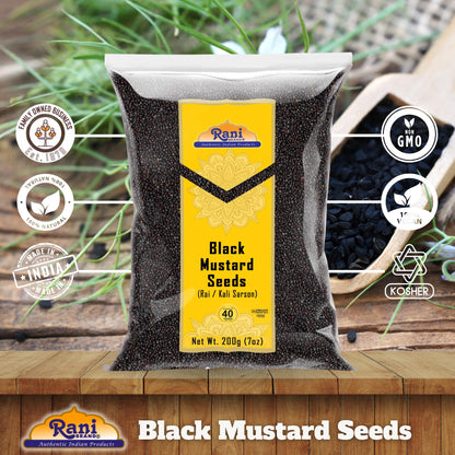 Rani Black Mustard Seeds Whole Spice (Kali Rai) 7oz (200g) ~ All Natural | Gluten Friendly | NON-GMO | Kosher | Vegan | Indian Origin