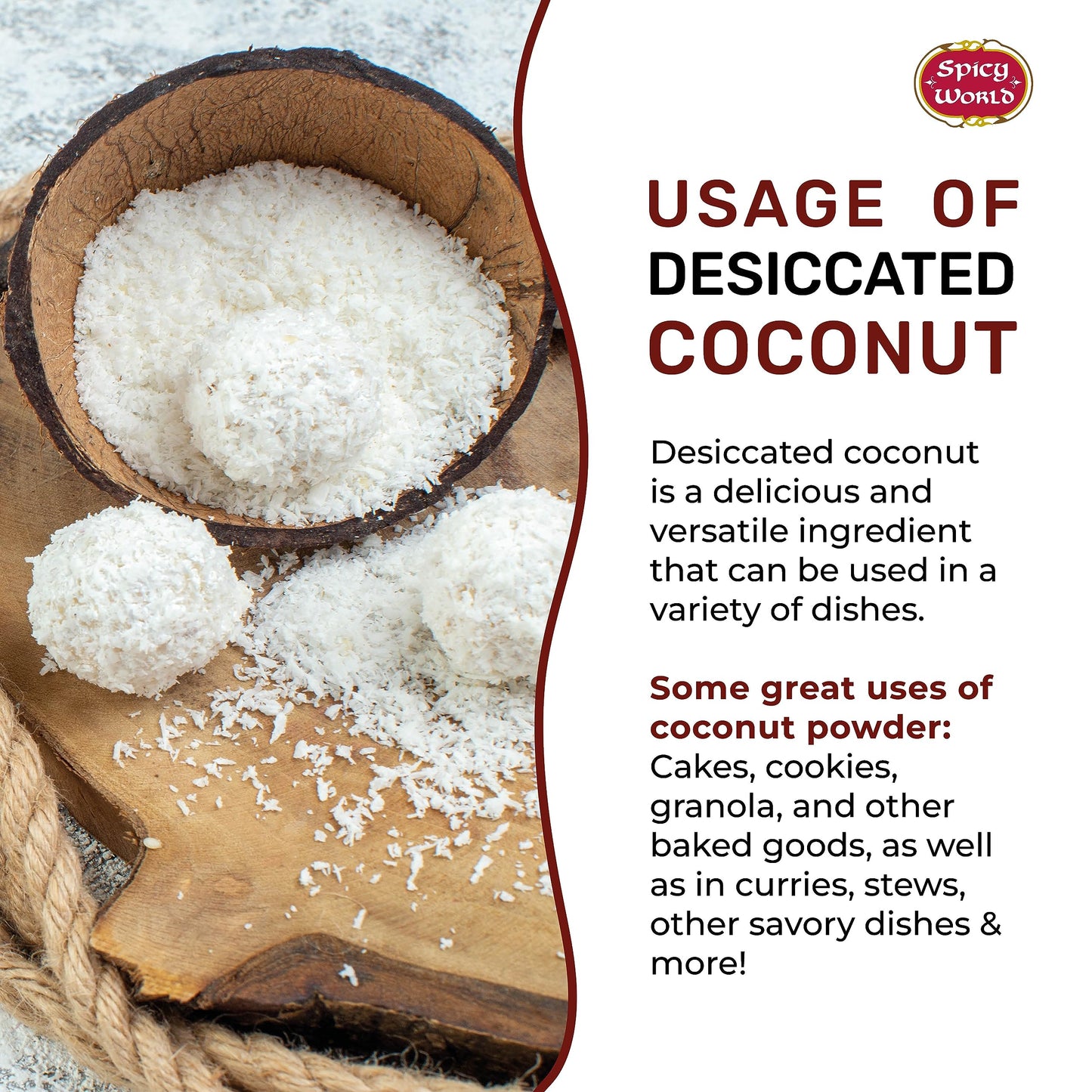Spicy World Shredded Coconut Powder 1.5 Pound Bulk Bag (Desiccated Coconut) - Unsweetened & Finely Shredded Powdered - Great for Baking, Smoothies and More!
