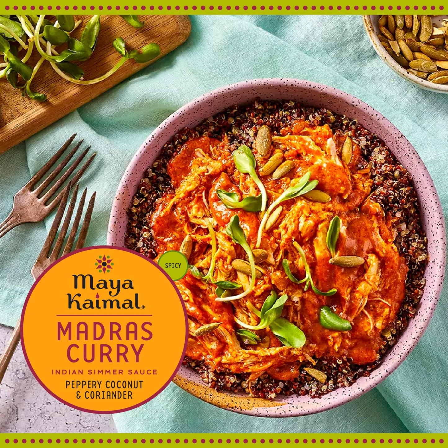 Maya Kaimal Madras Curry Sauce, 12.5 oz, Spicy Indian Simmer Sauce with Peppery Coconut and Coriander. Vegan, Gluten Free, Non-GMO Project Verified, Vegetarian