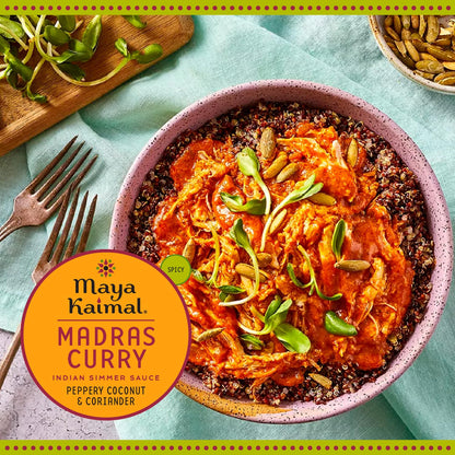 Maya Kaimal Madras Curry Sauce, 12.5 oz, Spicy Indian Simmer Sauce with Peppery Coconut and Coriander. Vegan, Gluten Free, Non-GMO Project Verified, Vegetarian