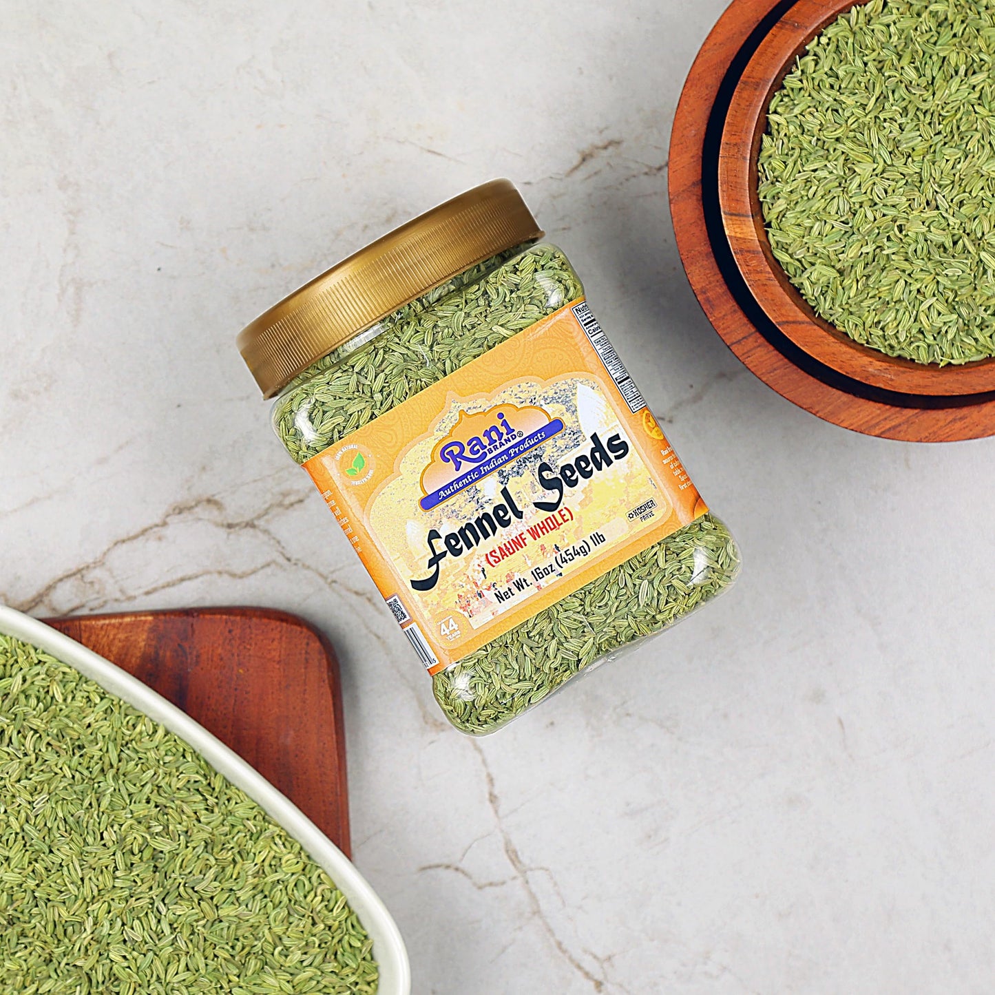 Rani Fennel Seeds (Saunf Sabut) Whole Spice 16oz (1lb) 454g PET Jar ~ All Natural | Gluten Friendly | NON-GMO | Kosher | Vegan | Indian Origin
