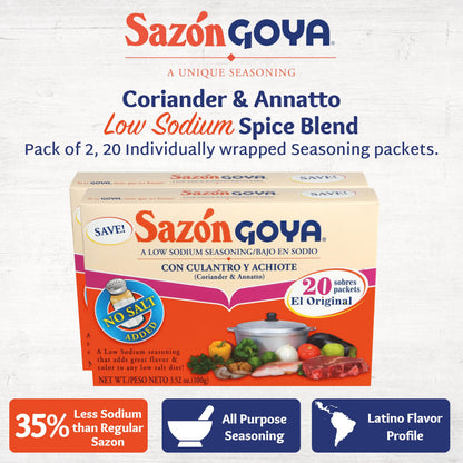 Sazón with Coriander & Annatto by Goya, Spices and Seasonings for Poultry, Seafood, Meat and Vegetables, All Purpose Mexican Seasoning, Pack of 2, 3.52 oz Cartons