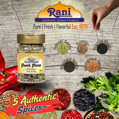 Rani Panch Puran (5 Spice) 3oz (85g) PET Jar ~ All Natural | Vegan | Gluten Friendly | NON-GMO | Kosher | Indian Origin (Equal Blend of Fenugreek, Mustard, Kallonji, Fennel and Cumin)