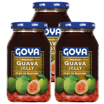 Guava Puree Jelly by Goya, Guava Jelly Spread for Breakfast Pastries, Mermelada De Guayaba, Guava Concentrate Jam, Latin Cooking and Baking Kitchen Staple, 3-Pack, 17 oz Jars