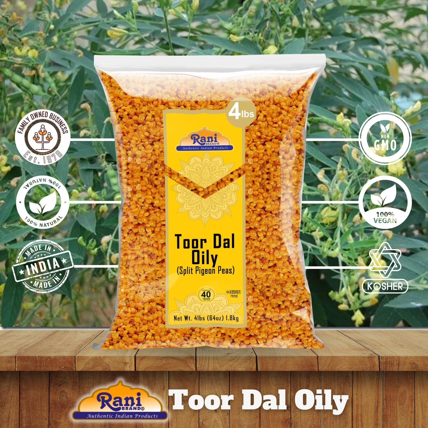 Rani Toor Dal (Split Pigeon Peas) Oily, 64oz (4lbs) 1.81kg Bulk ~ All Natural | Gluten Friendly | NON-GMO | Vegan | Indian Origin