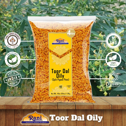 Rani Toor Dal (Split Pigeon Peas) Oily, 64oz (4lbs) 1.81kg Bulk ~ All Natural | Gluten Friendly | NON-GMO | Vegan | Indian Origin