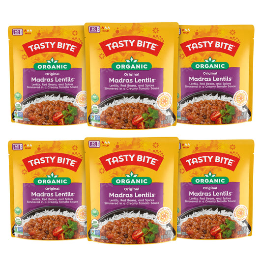 Tasty Bite Organic Madras Lentils, 10 Ounce, Pack of 6, Ready to Eat, Microwavable Entree, Vegetarian
