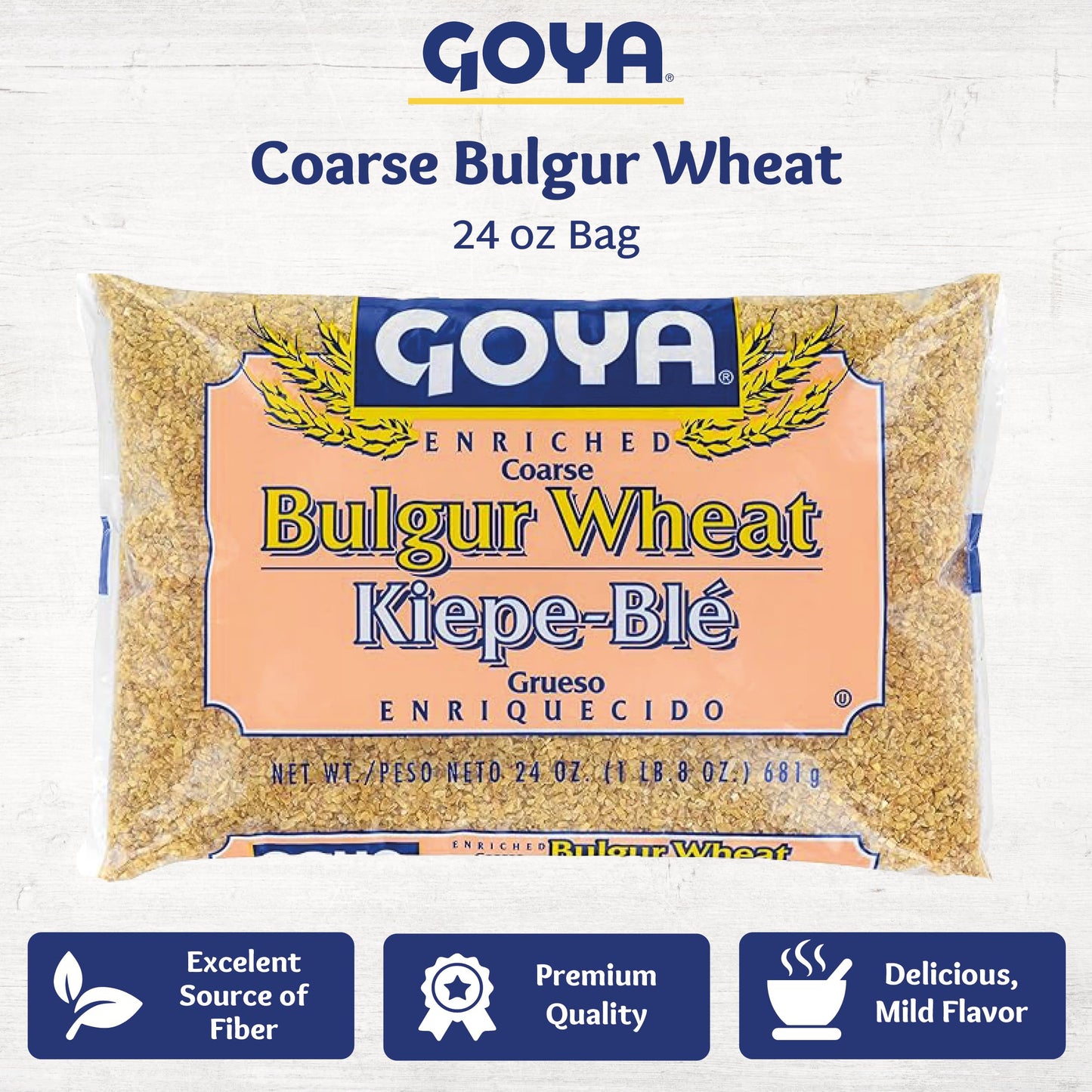 Coarse Bulgur Wheat by Goya, Nutritious Bulgur Wheat for Tabouleh, Salads, Soups, and Pilafs, 24oz. Bag
