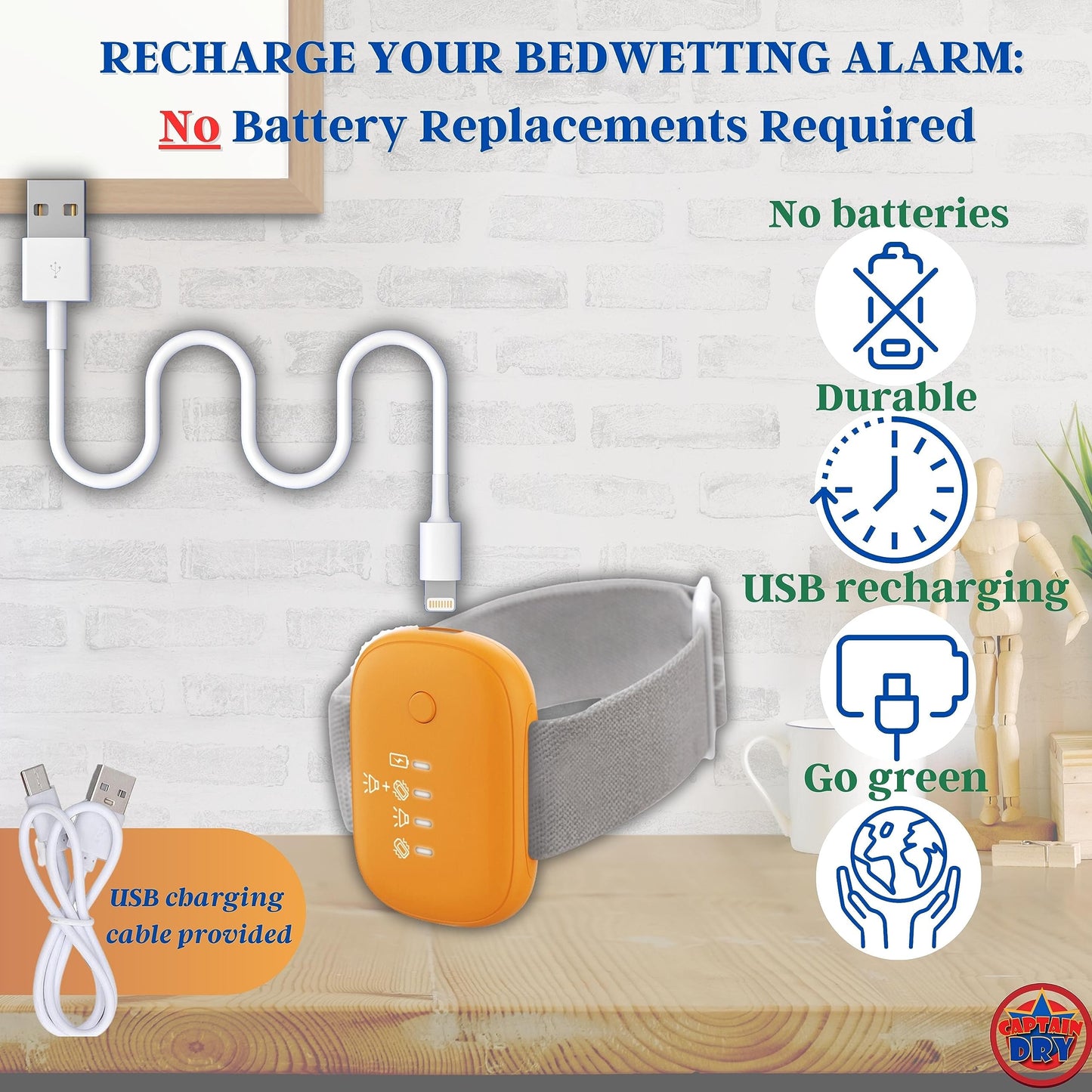 Bedwetting Alarm Rechargable for Boys and Girls Potty Training Older Children Pee Alarm Potty Timer Bedwetting Monitor Sensor Deep Sleepers Turn Move During Sleep Loud Sound Three Modes