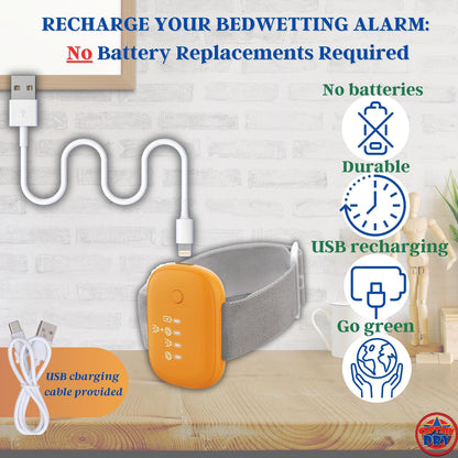 Bedwetting Alarm Rechargable for Boys and Girls Potty Training Older Children Pee Alarm Potty Timer Bedwetting Monitor Sensor Deep Sleepers Turn Move During Sleep Loud Sound Three Modes