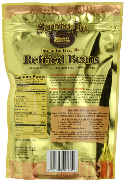 Santa Fe Bean Company Instant Fat Free Black Refried Beans 7.25-Ounce (Pack of 8) Instant Black Bean Refried Beans; All Natural; High in Fiber; Fat Free; Gluten-Free