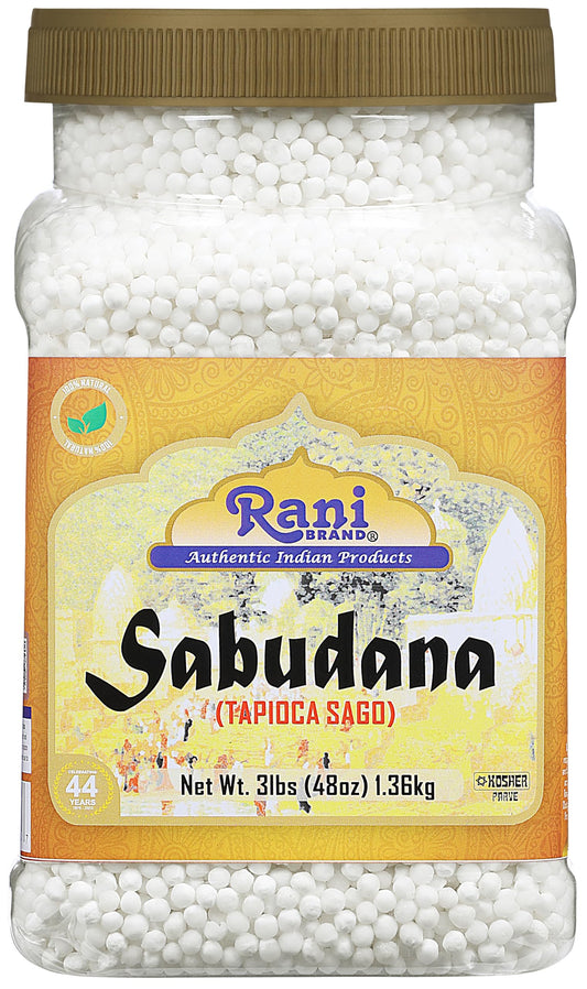 Rani Sabudana (Tapioca/Sago) Pearls 48oz (3lbs) 1.36kg Bulk PET Jar~ All Natural | Vegan | No Colors | NON-GMO | Indian Origin