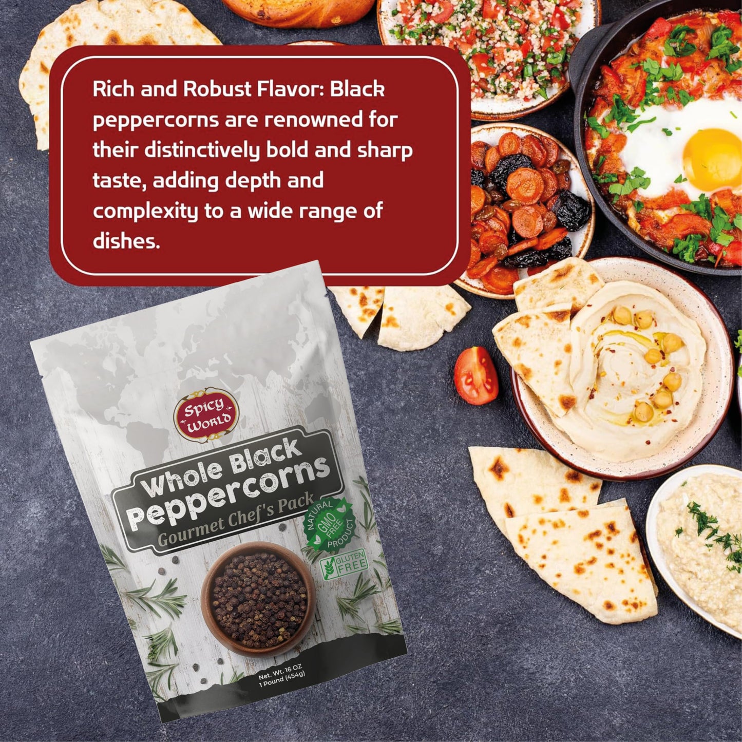Spicy World Black Peppercorns Whole 16 Ounce - As Seen On Tik Tok - Non-GMO, Steam Sterilized Whole Peppercorns for Grinder Refill