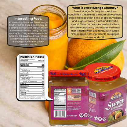 Rani Sweet Mango Chutney (Indian Preserve) 12.3oz (350g) Glass Jar, Ready to eat, Vegan ~ Gluten Free, All Natural, NON-GMO