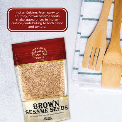 Spicy World Natural Brown Sesame Seeds 3 LB (48oz) - Non-GMO, Vegan, Raw, Unroasted, Unsalted, Plant-Based Protein, Source of Fiber & Iron, Ideal for Topping, Cooking & Baking