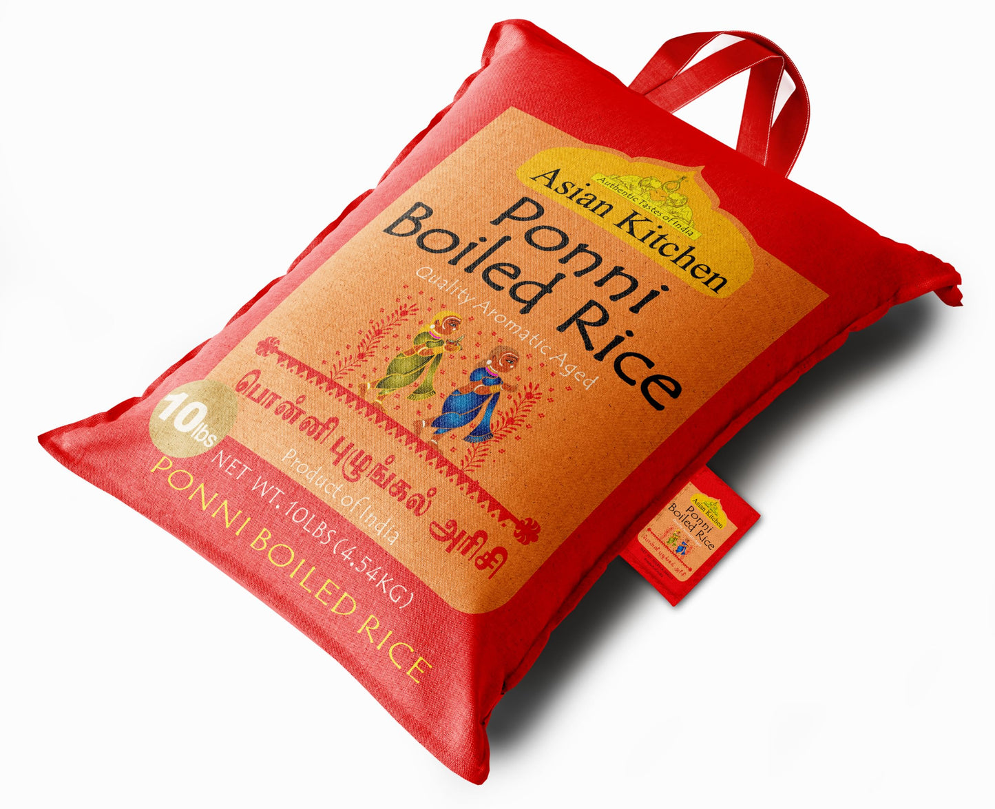 Asian Kitchen Ponni Boiled Rice 10-Pound Bag, 10lbs (4.54kg) Short Grain Par Boiled Rice ~ All Natural | Gluten Friendly | Vegan | Kosher | Indian Origin | Export Quality