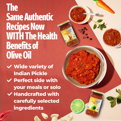 Ashoka 1932 | All Natural | Authentic Indian Pickle Recipe | Red Chili with Olive Oil | Suitable for Vegetarians | Kosher Certified | Gourmet Pickles | Pickle Relish | 300 Grams (Pack of 1)