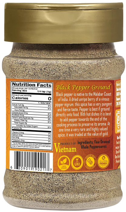 Rani Black Pepper Fine Powder 80 Mesh 3oz (85g) PET Jar ~ All Natural | Vegan | Gluten Friendly | NON-GMO | Kosher | Product of Vietnam