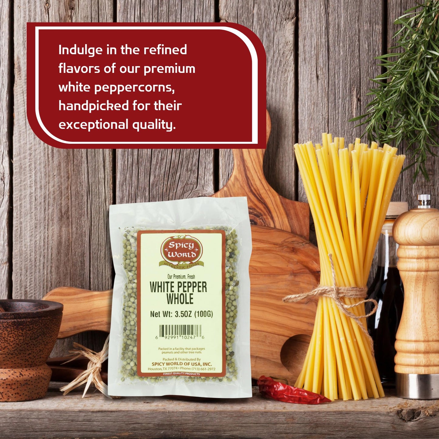 Spicy World Whole White Pepper 3.5 Ounce | 100% Natural & Pure | White Peppercorns | Peppercorn for Grinder Refill | Premium Quality White Peppercorns Whole