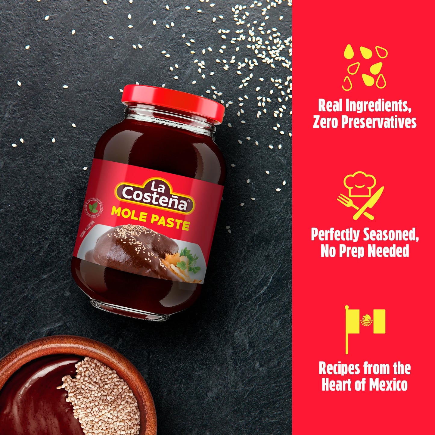 La Costeña Mild Mole Sauce - Traditional Paste with Ancho Chiles, Cacao & Spices - Mexican Food, Enchilada Seasoning, Meat Marinade, Rice, Tamale, Taco, Burger, Comida Mexicana - 9oz, 12 Pack Jar