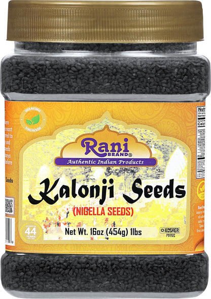 Rani Kalonji (Black Seed, Nigella Sativa, Black Cumin) Seeds 16oz (1lb) 454g PET Jar ~ All Natural | Gluten Friendly | NON-GMO | Kosher | Vegan | Indian Origin