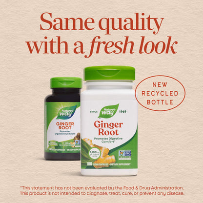 Nature’s Way Ginger Root Capsules, 1100 mg per 2-Capsule Serving Ginger Supplement for Digestive Comfort and Motion-Related Nausea Support*, Vegan, Non-GMO Project Verified, 240 Count