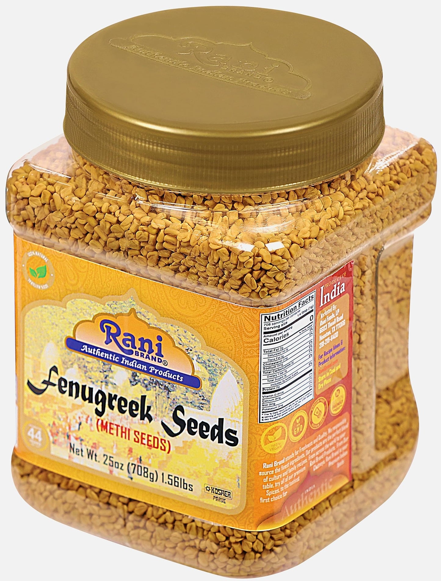 Rani Fenugreek (Methi) Seeds Whole 25oz (1.56lbs) 708g PET Jar, Trigonella foenum graecum ~ All Natural | Vegan | Gluten Friendly | Non-GMO | Kosher | Indian Origin, used in cooking & Ayurvedic spice