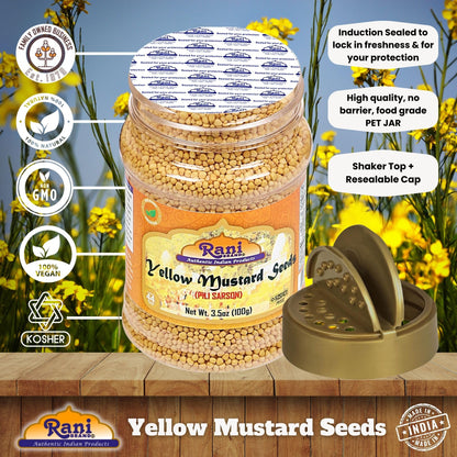 Rani Yellow Mustard Seeds Whole Spice 3.5oz (100g) Jar ~ Ideal for Pickling, Dressing and Making Ground Mustard for Cooking, All Natural | Vegan | Gluten Friendly | NON-GMO | Kosher | Indian Origin