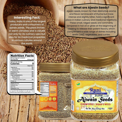 Rani Ajwain Seeds (Carom Bishops Weed) Spice Whole 16oz (1lb) 454g PET Jar ~ All Natural | Vegan | Gluten Friendly | NON-GMO | Kosher | Indian Origin