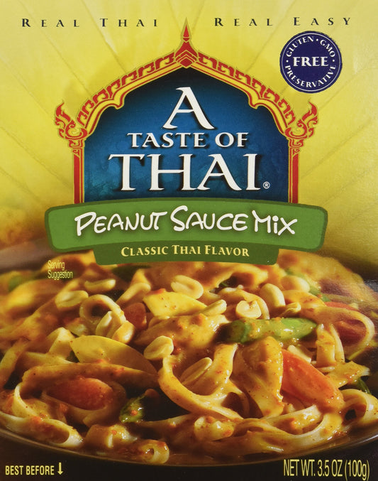 A Taste of Thai Peanut Sauce Mix Packets | Authentic Thai-Style Sauce with Ground Peanuts & Traditional Spices | Ready in Minutes | No Artificial Flavors | Non-GMO, Gluten-Free – (6 Pack, 3.5 oz Each)