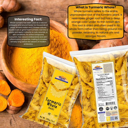 Rani Turmeric (Haldi) Root Whole Spice, Dried 7oz (200g) ~ All Natural | 100% Pure | Vegan | Gluten Friendly | NON-GMO | Kosher | Indian Origin
