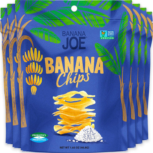 Banana Chips Sea Salt Healthy Chips - 1 Billion Probiotics healthy snacks for adults and kids, Gluten free Vegan Paleo non gmo Unsweetened Dried bananas kids snacks for school by Banana Joe x6