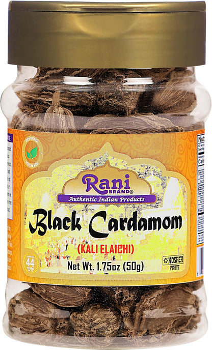 Rani Black Cardamom Pods (Kali Elachi) Whole Indian Spice 1.75oz (50g) PET Jar ~ All Natural | Vegan | Gluten Friendly | Non-GMO | Kosher | Indian Origin ~ Smokey | Tsaoko | Cao Guo | Bach Dan Khau