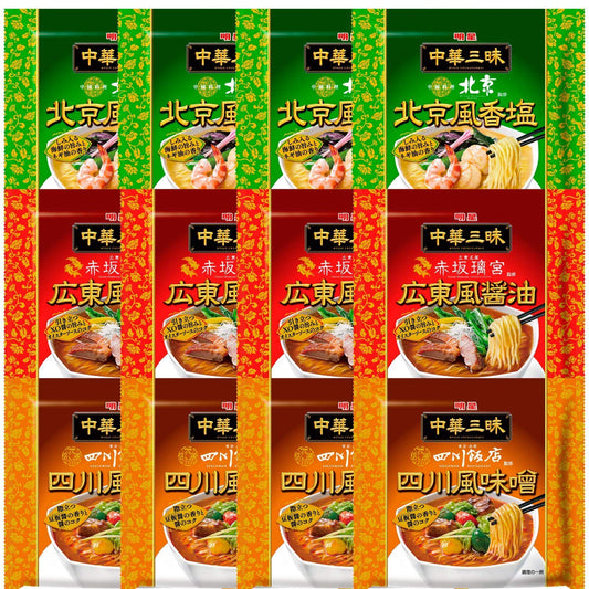 Myojo Chukazanmai Instant Ramen Assorted Soy Sauce (Pack of 4), Miso (Pack of 4), Oriental Salt (Pack of 4) Flavor, 3.73-Ounce (Total Pack of 12)
