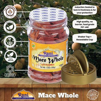 Rani Mace Whole (Javathri), Spice 1.75oz (50g) PET Jar ~ All Natural | Vegan | Gluten Friendly | NON-GMO | Kosher | Indian Origin