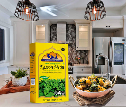 Rani Fenugreek Leaves Dried (Kasoori Methi) 3.5oz (100g) ~ All Natural | Vegan | Gluten Friendly | NON-GMO | Kosher | Indian Origin