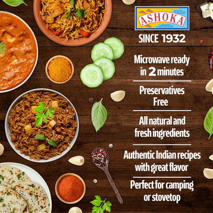 Ashoka All-Natural Entrees 1932, Vegan Mashed Aubergines, Kosher Certified, Microwave Ready Meals, Authentic Baigan Bharta, Portable Backpack Friendly Food, Gluten-Free, No Preservatives, Pack of 1