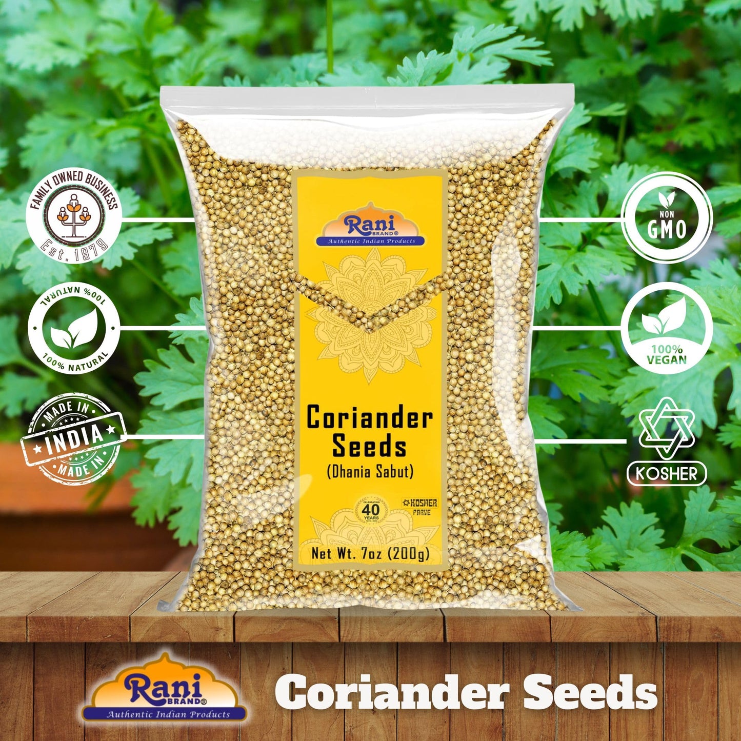 Rani Coriander (Dhania) Seeds Whole, Indian Spice 7oz (200g) ~ All Natural | Gluten Friendly | NON-GMO | Vegan | Indian Origin