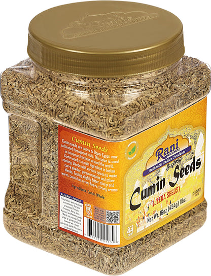 Rani Cumin Seeds Whole (Jeera) Spice 16oz (1lb) 454g PET Jar ~ All Natural | Gluten Friendly | NON-GMO | Kosher | Vegan | Indian Origin