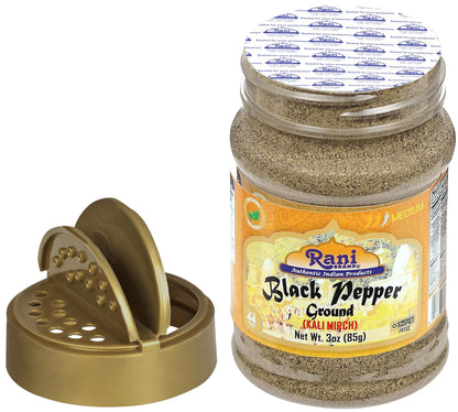 Rani Black Pepper Fine Powder 80 Mesh 3oz (85g) PET Jar ~ All Natural | Vegan | Gluten Friendly | NON-GMO | Kosher | Product of Vietnam