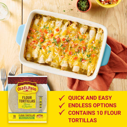 Old El Paso Flour Tortillas for Soft Tacos and Fajitas, Meal Prep, 10 Ct, 8.2 oz (Pack of 12)
