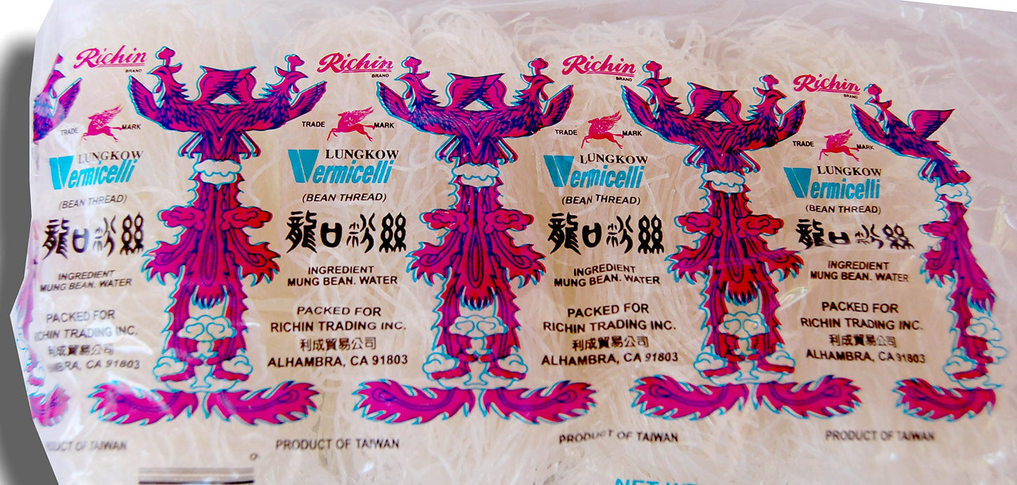 Lungkow Vermicelli Bean Thread Glass Noodles 8 ct 10.56 oz/300gm: Non GMO Product of Taiwan