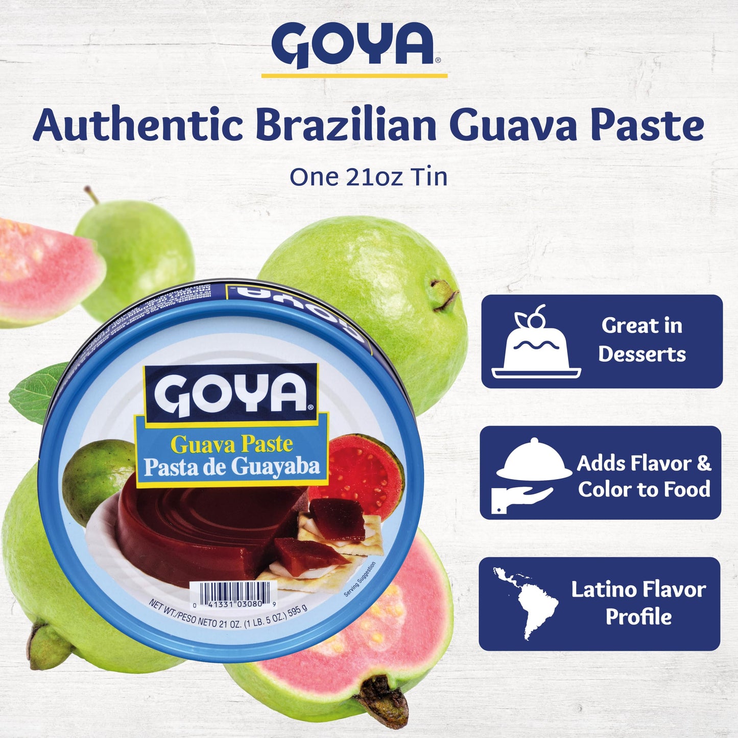 Guava Puree Paste by Goya, Guava Jelly for Breakfast Pastries, Guava Concentrate Jam Made With Guava Pulp, Pasta de Guava, Latin Cooking and Baking Kitchen Staple, 21 oz Can