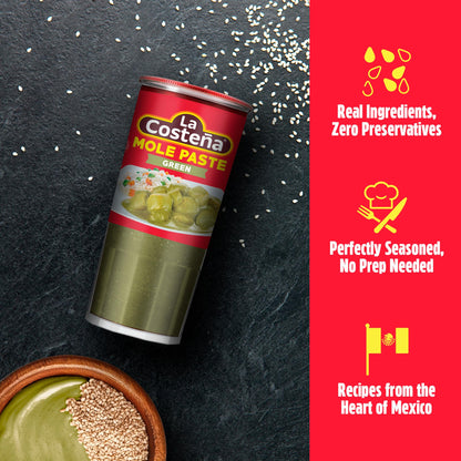 La Costeña Green Mole Sauce - Traditional Paste with Serrano Chiles & Spices - Mexican Food, Enchilada Seasoning, Meat Marinade, Rice, Tamale, Taco, Burger, Comida Mexicana - 8.25oz, 12 Pack