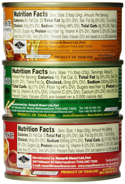 Thai Green Red Yellow Curry Pastes Set (Original Version), 4 Ounce (Pack of 6)