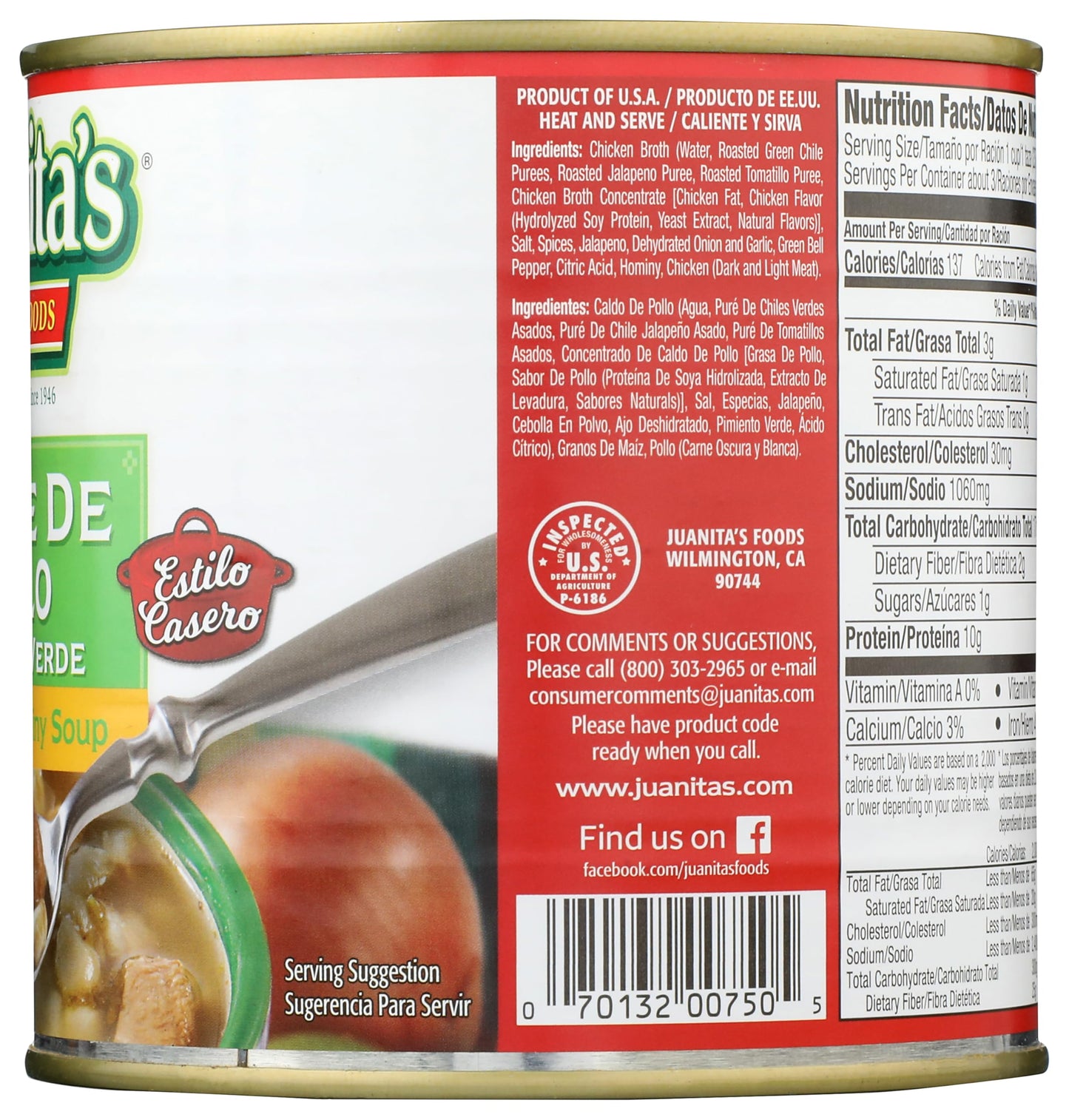 Juanita's Soup, Chicken and Hominy, 29.5 oz