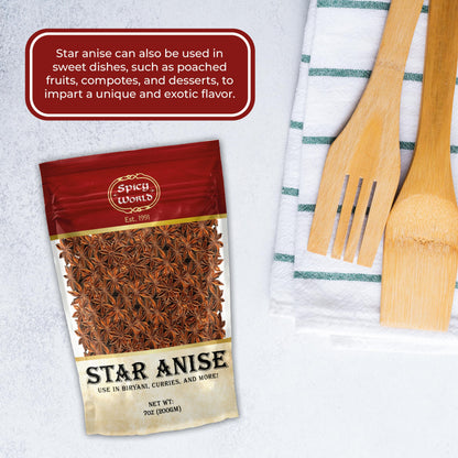 Star Anise Whole Pods 6 Oz Bag -Premium Quality, Vegan, All Natural, Dried, Great for Baking & Tea by Spicy World