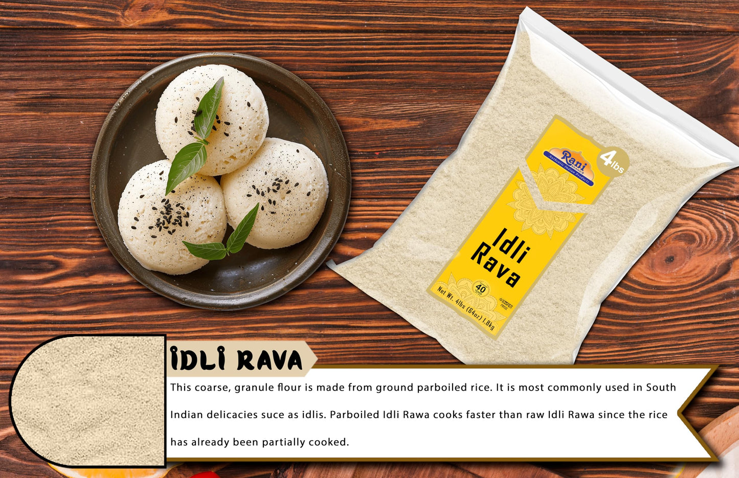 Rani Idly Rava (Parboiled Cream of Rice) 64oz (4lbs) 1.81kg ~ All Natural | Vegan | Gluten Friendly | NON-GMO | Indian Origin